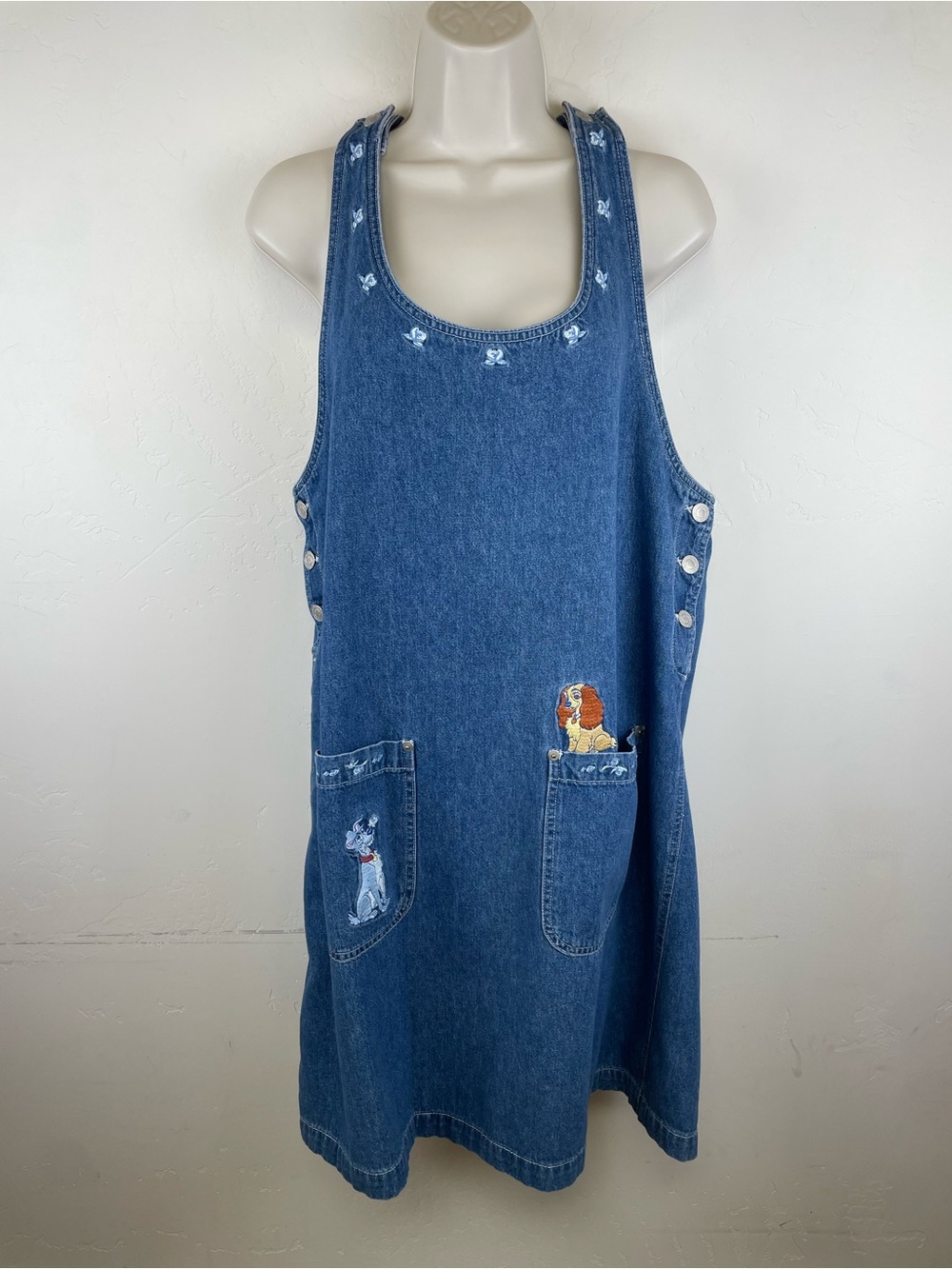 Disney Denim Pinafore Jumper Dress with Lady and Tramp Pockets - Blue